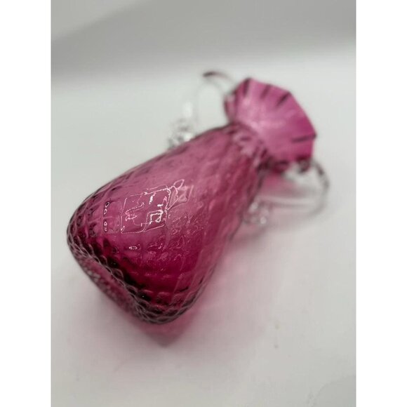 Rossi Art Glass Handblown Cranberry Optic Quilt Glass Double "Handle Vase - Picture 6 of 8